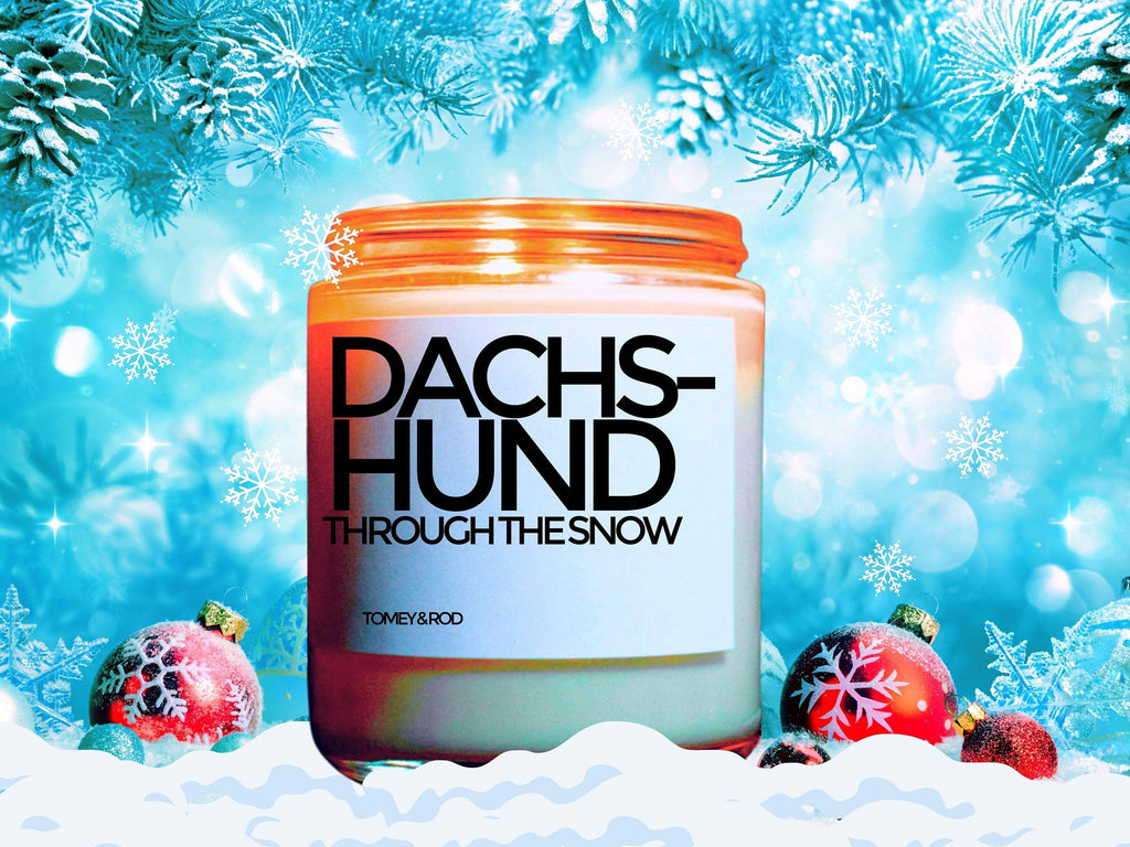 Christmas Candle, Christmas Scented Candle, Dachshund Thru Snow, Holiday Candle, Winter Candles, Holiday Decor, Personalized Customized Gift