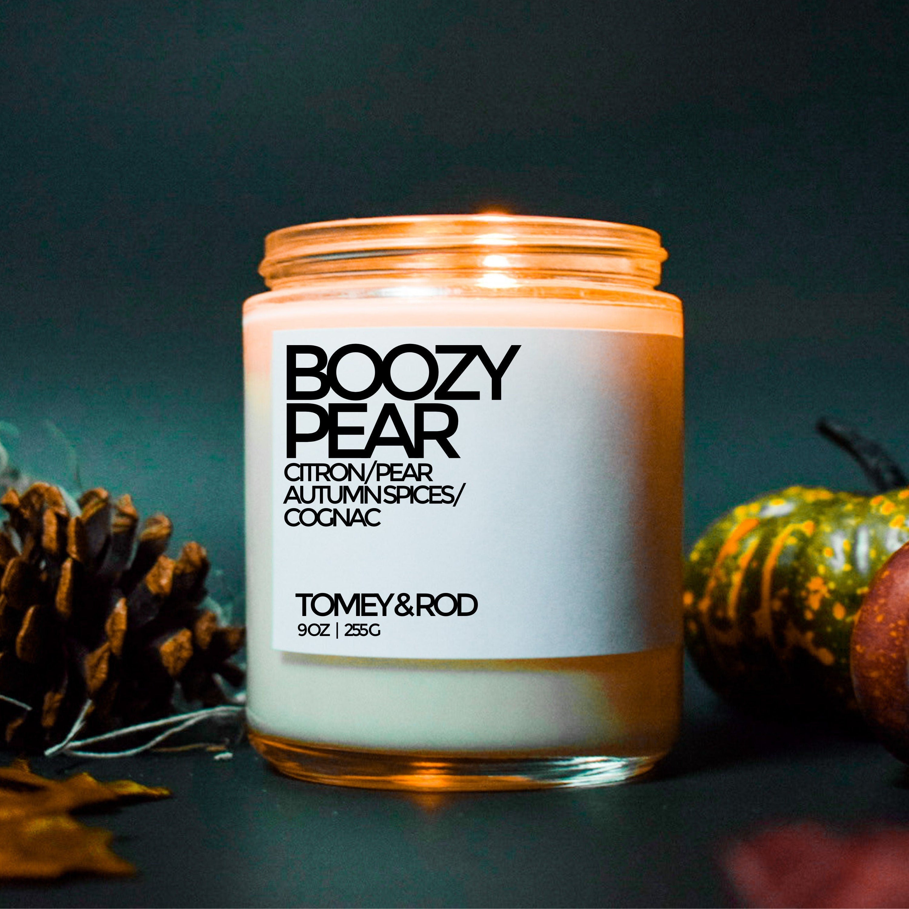 Boozy Pear Gift Handmade Candle Vegan | Natural Soy Wax Candle | Citron, Autumn Spices, Pears, Vanilla And A Good Gulp Of Old Cognac