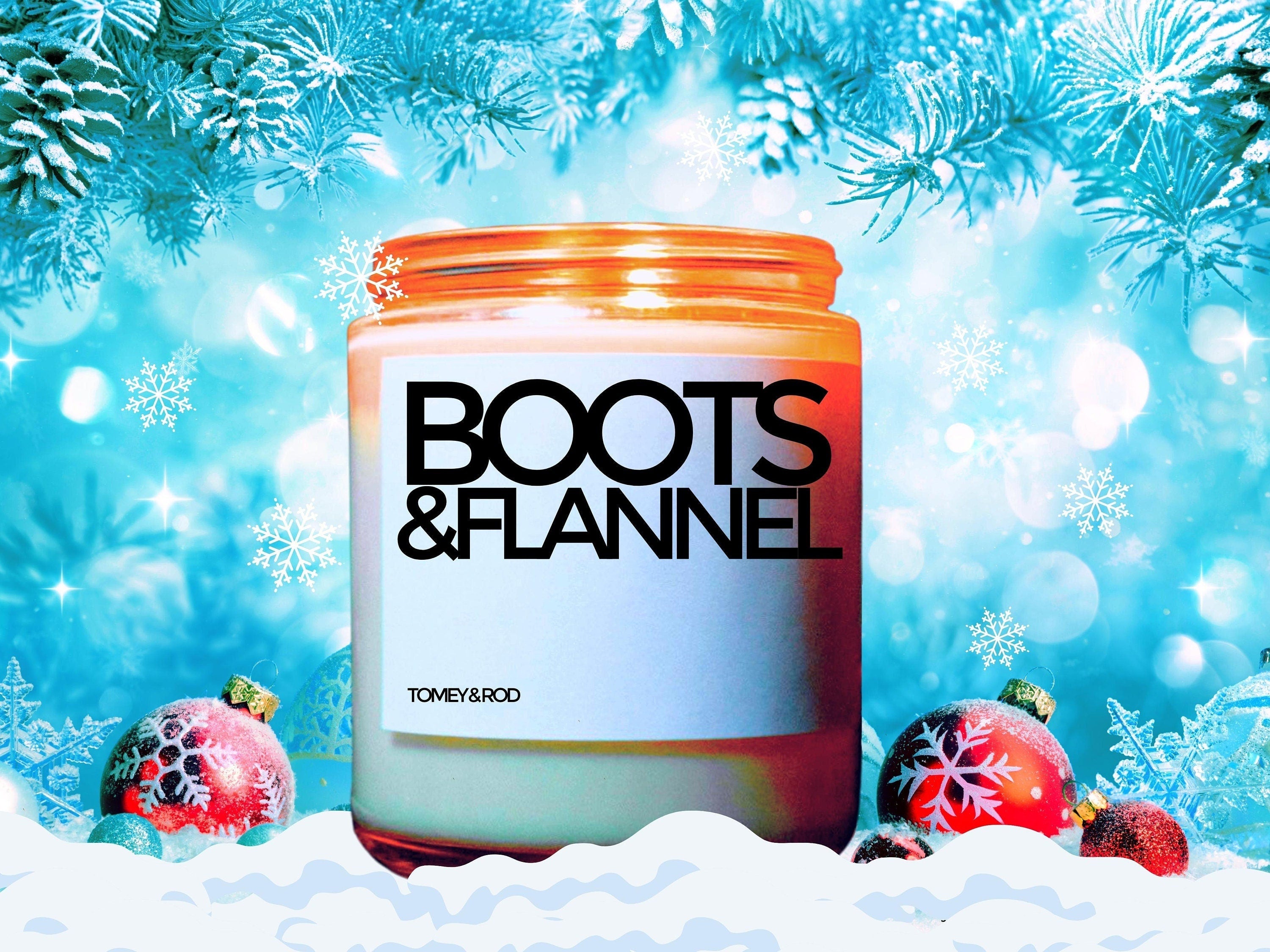 Christmas Candle, Christmas Scented Candle, Boots & Flannel, Holiday Candle, Winter Candles, Holiday Decor, Personalized Customized Gift