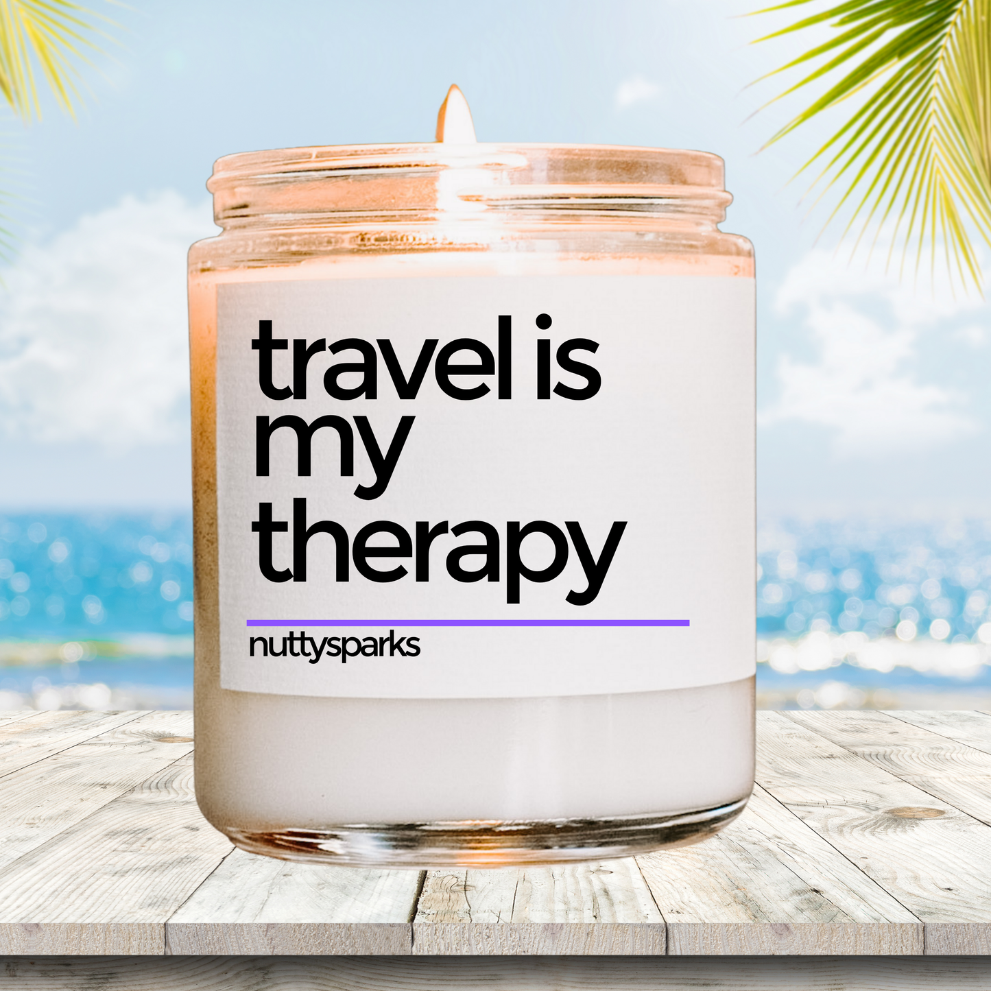 a jar of travel is my therapy on a wooden table