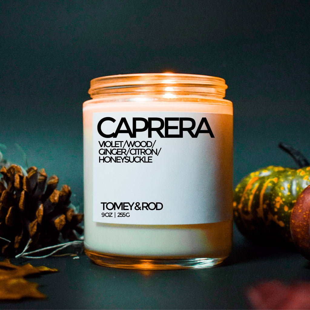 Caprera Handmade Floral Candle Vegan | Natural Soy Wax Candle | Powdery Aromas Of Violet & Soft Wood Mingle With Ginger, Citron, Honeysuckle