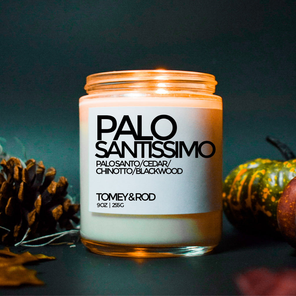 Palo Santissimo Handmade Soy Candle Vegan | New Home Gift | Housewarming Gift | Palo Santo, Rose, Sage, Clay, Cedarwood, Amber & Musk