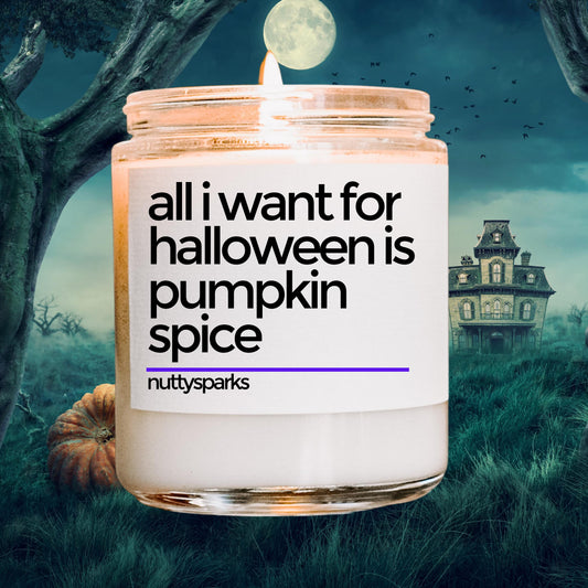 a jar of pumpkin spice with a house in the background