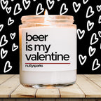 a jar of beer is sitting on a table