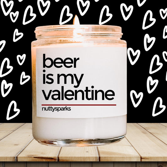 a jar of beer is sitting on a table