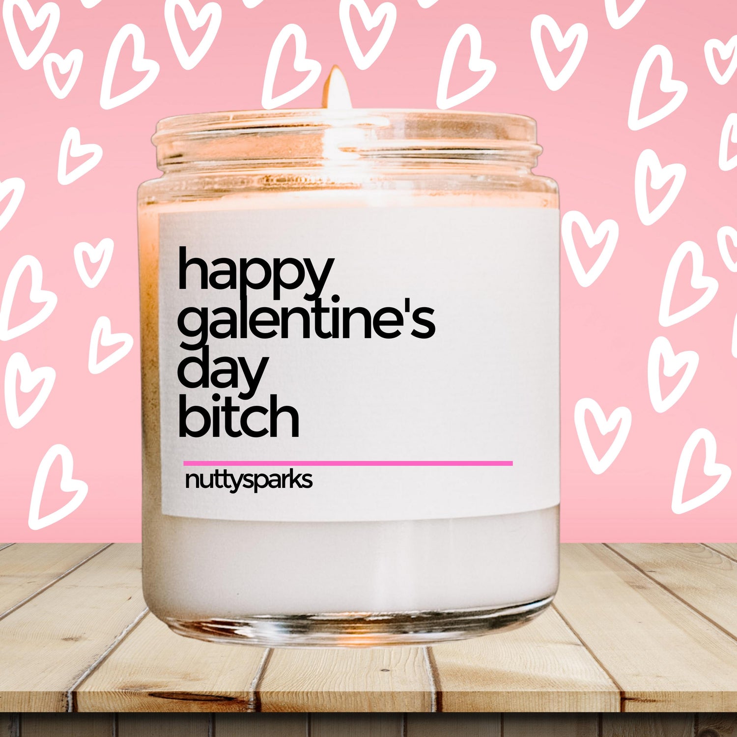 a jar of happy valentine&#39;s day bitch on a wooden table